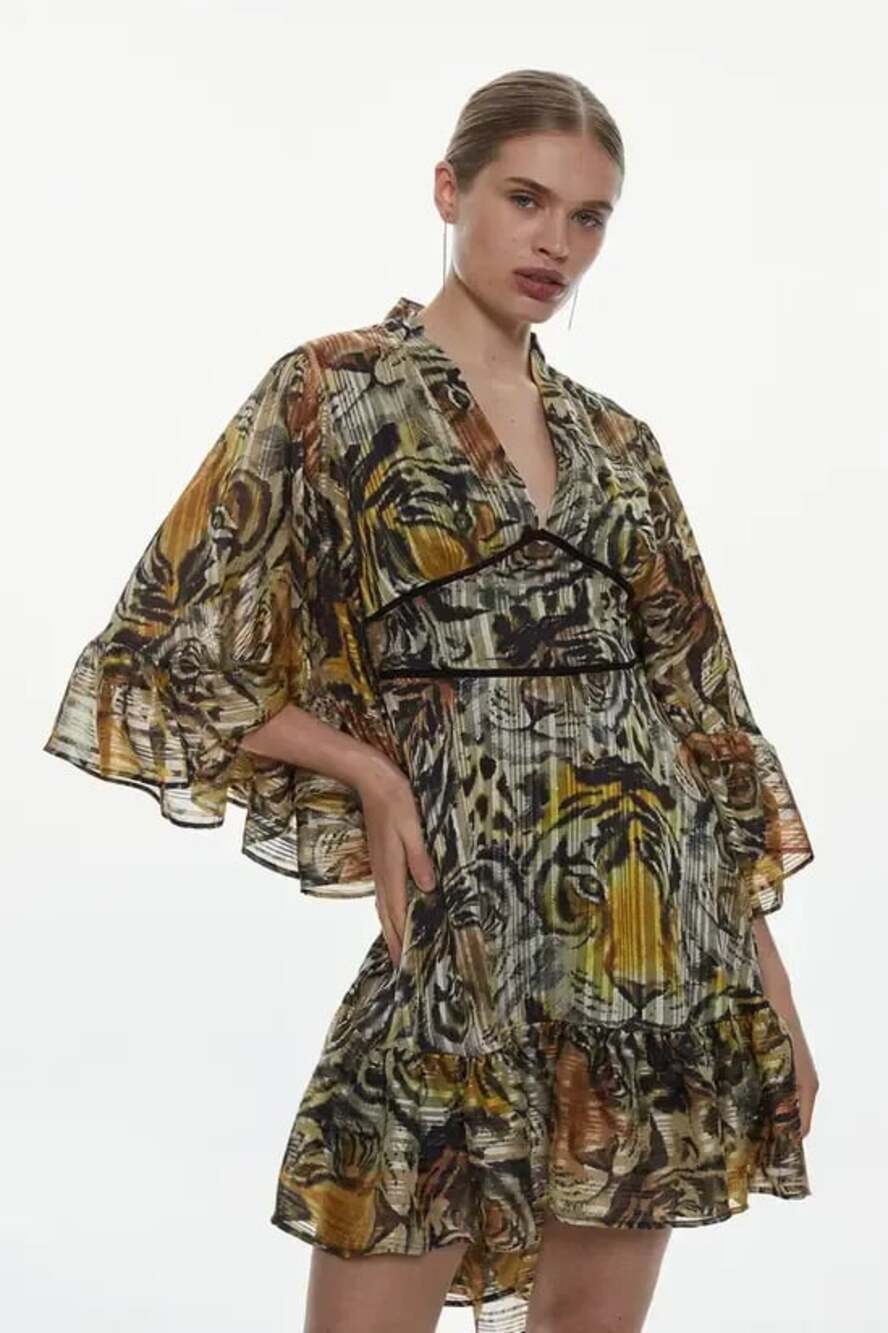 Karen Millen Kimono Dress Sheer Fairy Flutter Sleeve